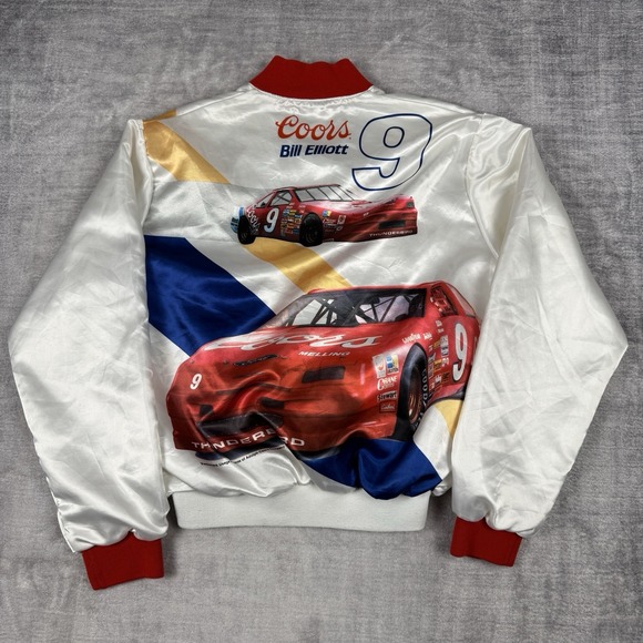 Vtg Bill Elliott Jacket Men's Large White Satin Coors Racing 1989 Winston Cup - Picture 5 of 9